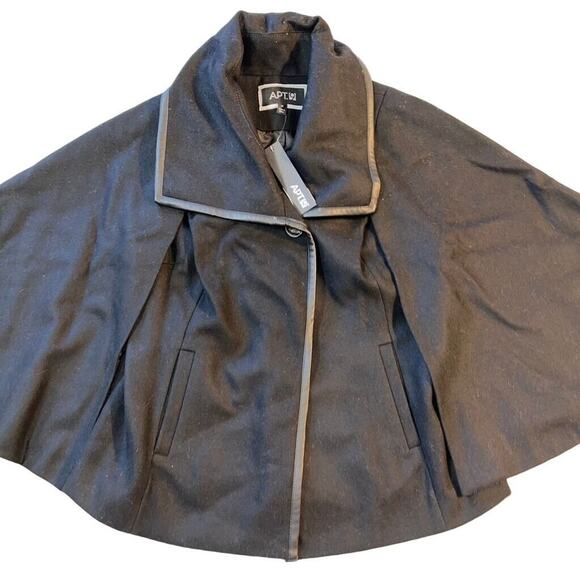Apt 9 Womens Cape Coat Jacket Wool Blend Elegant Classic Outerwear Black Medium - Picture 1 of 15